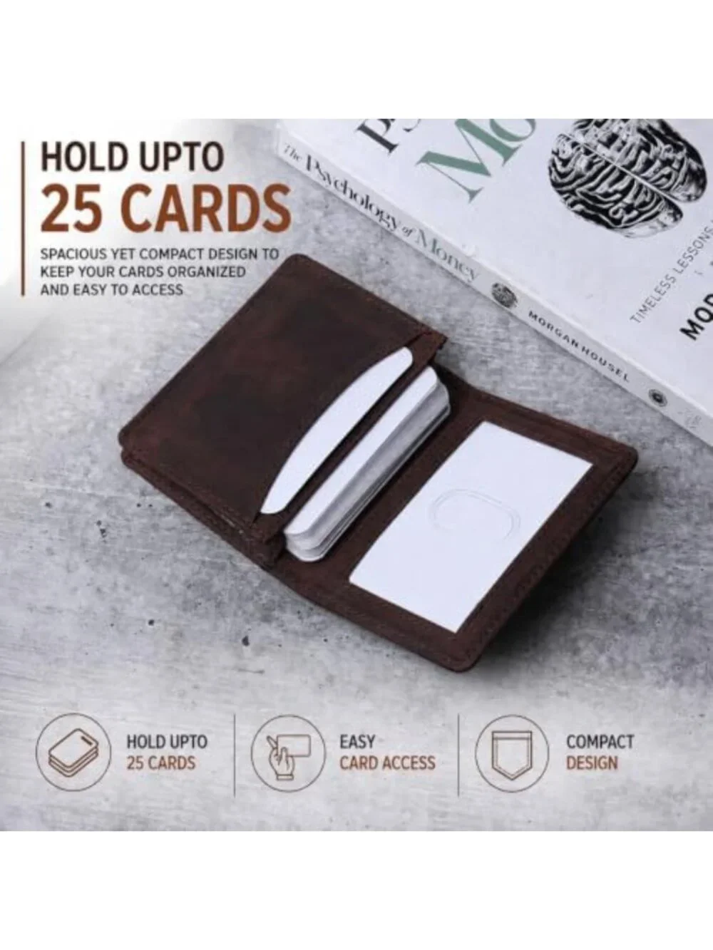 RFID Blocking Full Grain Leather Bifold Wallet for Men & Women, Compact Card